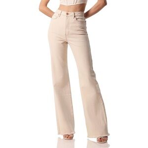 AVEC LES FILLES High Rise Flare Stretch Denim Jeans in Natural Ecru Size 28